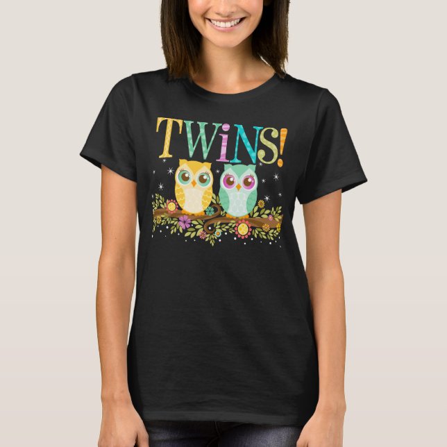 Camiseta Gemelos de naranja y lechuza Verde azulada - Camis (Anverso)