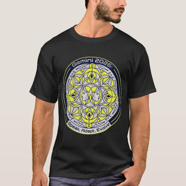 Camiseta Gemini 2026 Twin Zodiac Mandala | Speak, Adapt, Ev (Anverso)