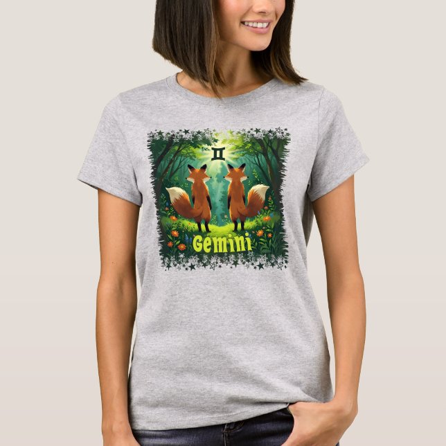 Camiseta Gemini astrología nacimiento signo zodiac zorro ge (Anverso)