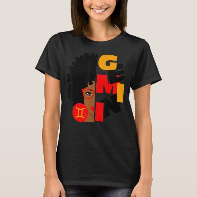 Camiseta Gemini Chica África Chica Zodiac Rótulos Cumpleaño (Anverso)