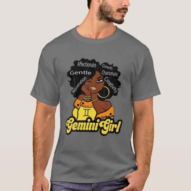 Camiseta Gemini Chica Afro Chica Zodiac Rótulos Regalo de c (Anverso)
