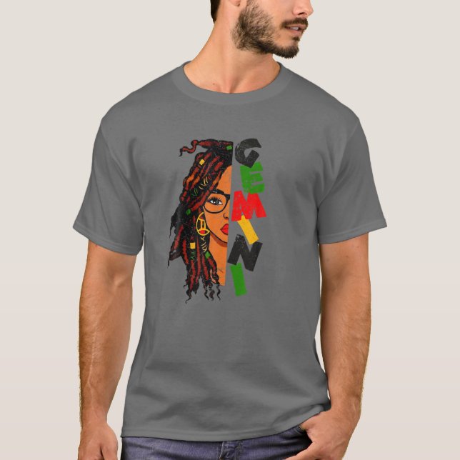 Camiseta Gemini Chica Afro Locs Chica Rótulos Zodiac Cumple (Anverso)