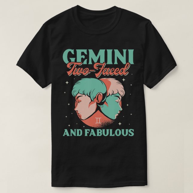 Camiseta Gemini Dos Caras Y Fabuloso Rótulo Zodiaco Horosco (Diseño del anverso)