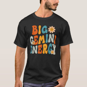 Camiseta Gemini Gran Energía Retro Sonrisa Flor Zodiac Naci