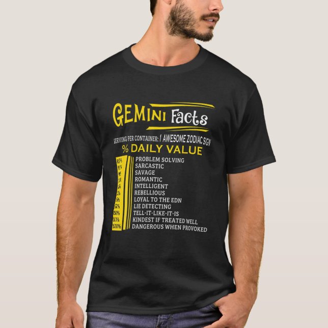 Camiseta Gemini Hechos De Zodiac Nacido En Mayo 21 - Junio  (Anverso)