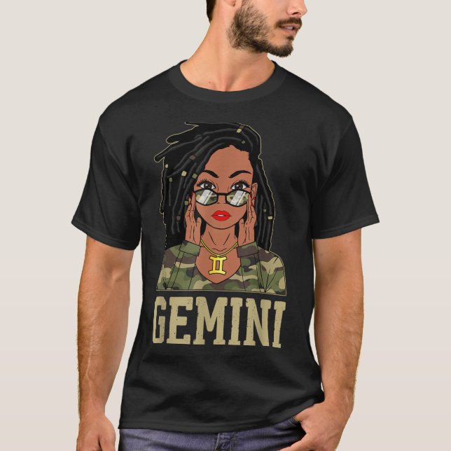Camiseta Gemini Loc'd Hair Sy Black Woman Camo Melanin Girl (Anverso)