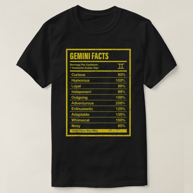 Camiseta Gemini Material De Hechos Para Hombres Y Mujeres F (Diseño del anverso)