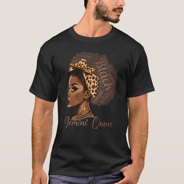 Camiseta Gemini Queen Leopard Afro Melanin Zodiac Horoscope (Anverso)