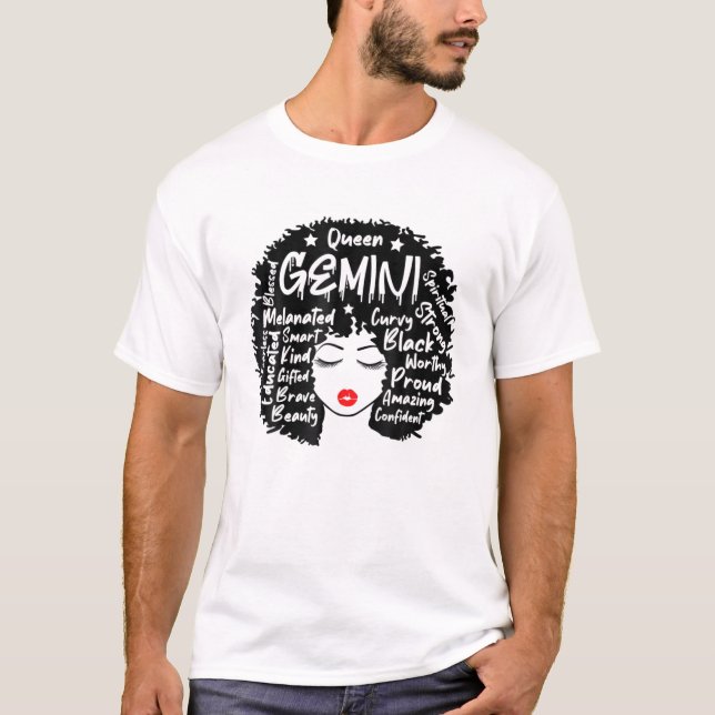 Camiseta Gemini Queen Zodiac Afro Estilo de pelo Personalid (Anverso)