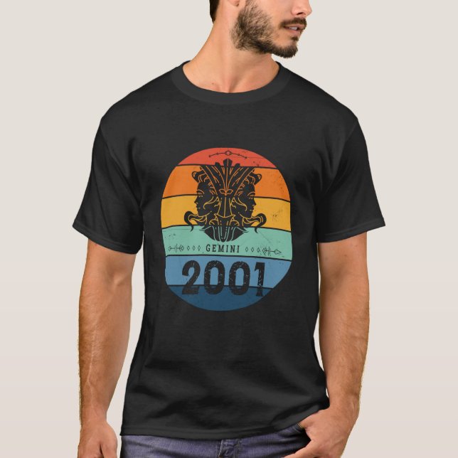 Camiseta Gemini Retro VHeritage Sunset Zodiac Rótulo Cumple (Anverso)