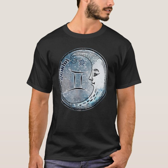 Camiseta Gemini Rótulo Luna Astrología Boho Hippie Zodiac S (Anverso)