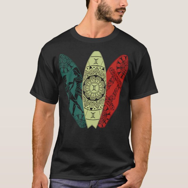 Camiseta Gemini Rótulo Zodiac Surfing Horoscope (Anverso)