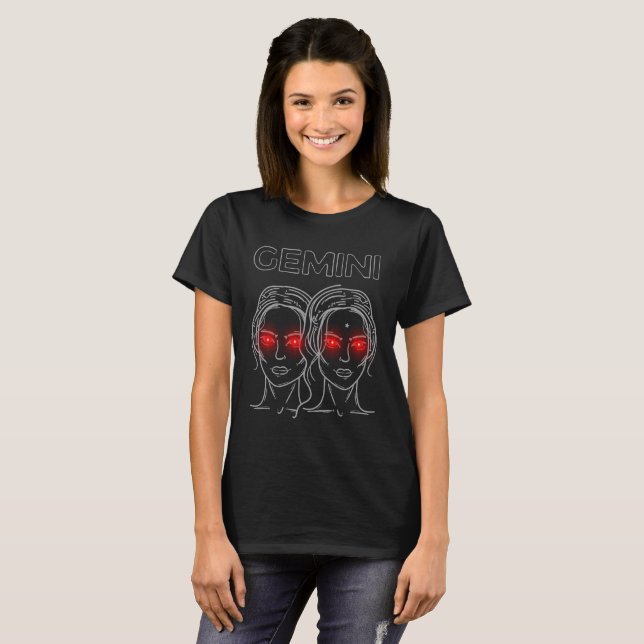 Camiseta Gemini Twins de ojos rojos oscuro (Anverso completo)