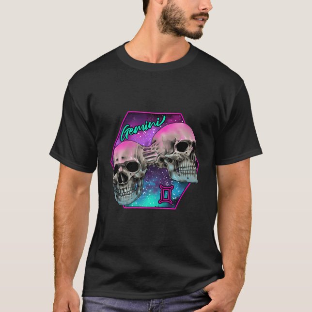Camiseta Gemini Witchcraft Zodiac Rótulos Art Skull Constel (Anverso)