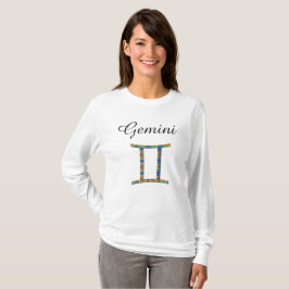 Camiseta Gemini Zodiac Horoscope Rótulo Larga Manga