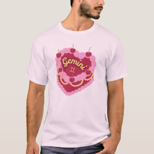 Camiseta Gemini Zodiac Pastel Heart Cake de Cumpleaños
