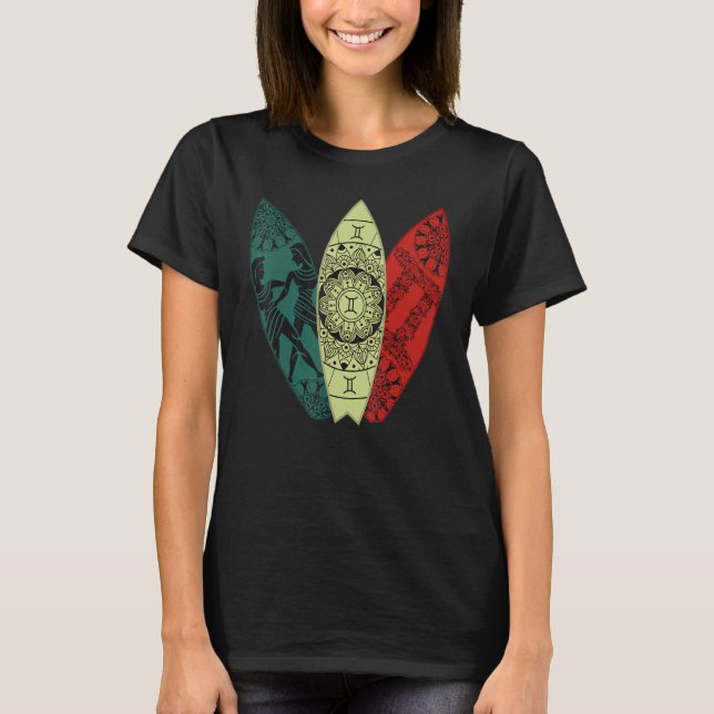 Camiseta Gemini Zodiac Sign Surfboard Surfing Horoscope (Anverso)