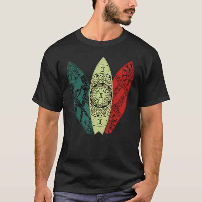 Camiseta Gemini Zodiac Sign Surfboard Surfing Horoscope (Anverso)