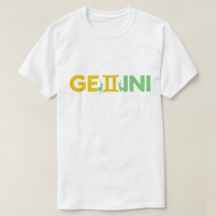 Camiseta Gemini Zodíaco Tipografía Minimalista Verde Amaril