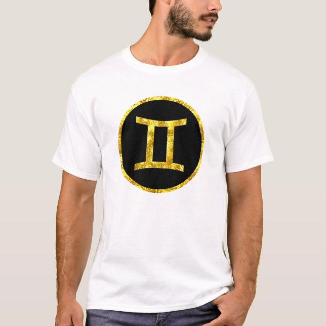 Camiseta géminis-negro-oro-círculo-símbolo-camiseta (Anverso)