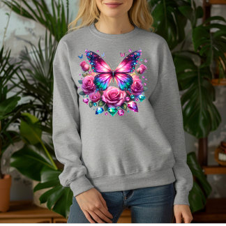 Camiseta Gemstone Butterfly With Pink Roses T-Shirt