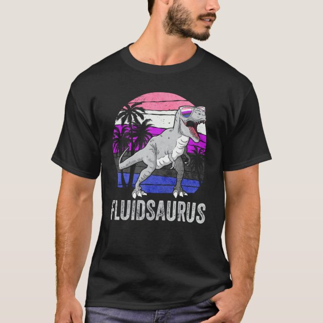Camiseta Gender Fluid Pride Flag Dinosaur Trex LGBTQ Fluids (Anverso)