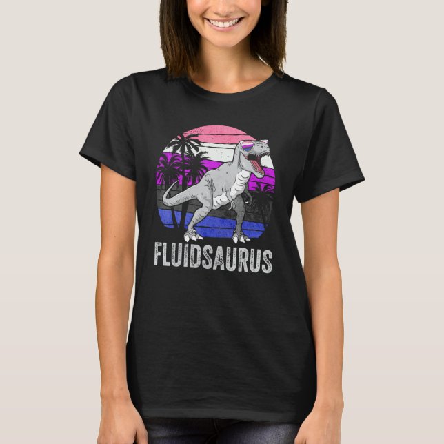 Camiseta Gender Fluid Pride Flag Dinosaur Trex LGBTQ Fluids (Anverso)