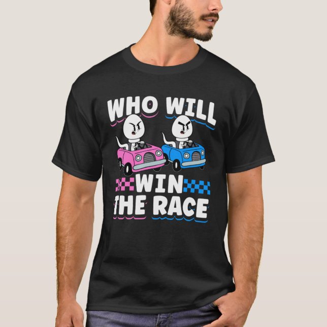 Camiseta Gender Reveal Baby Shower Who Will Win The Race (Anverso)