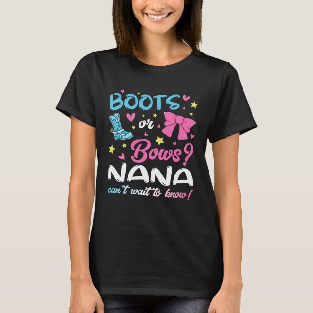Camiseta Gender Reveal Boots or Bows Nana Matching Baby Par (Anverso)