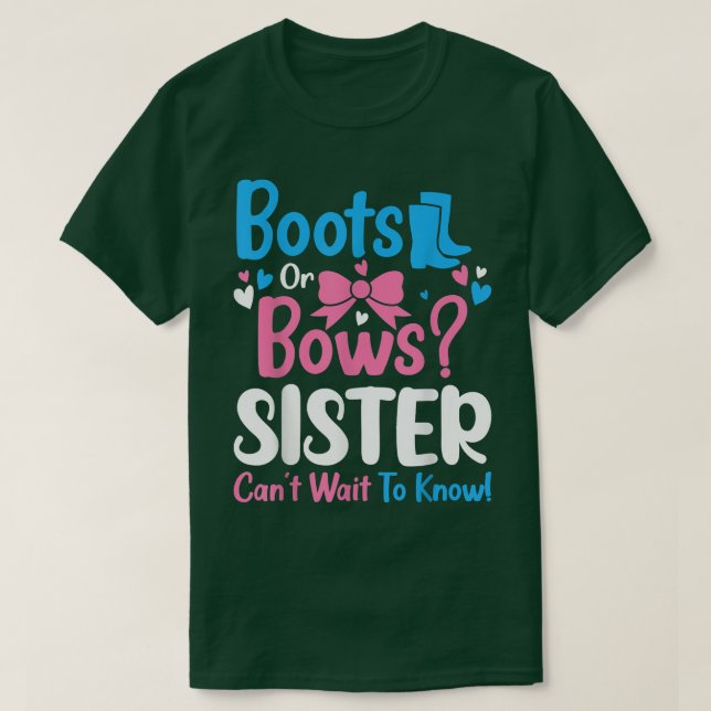 Camiseta Gender Reveal Boots or Bows Sister Baby Announceme (Diseño del anverso)