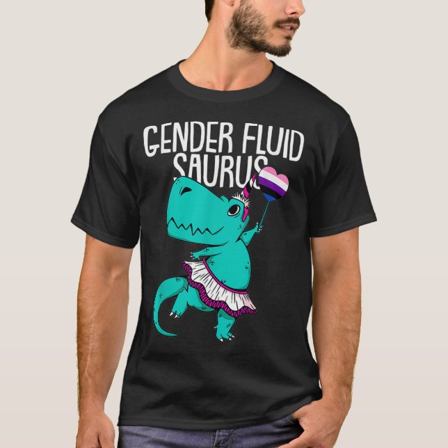 Camiseta Genderfluidsaurus LGBTQ Funny TRex Unicorn Orgullo (Anverso)