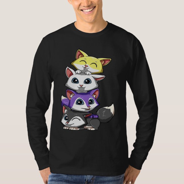 Camiseta Genderqueer Nonbinary Pride LGBTQ Foxes (Anverso)