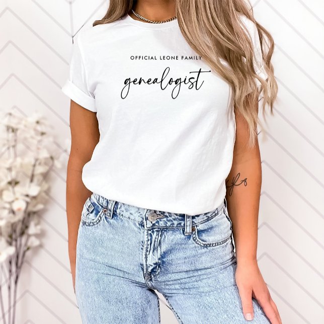 Camiseta Genealógico familiar oficial en escritura | Elegan (A modern, trendy shirt for your family's genealogist)