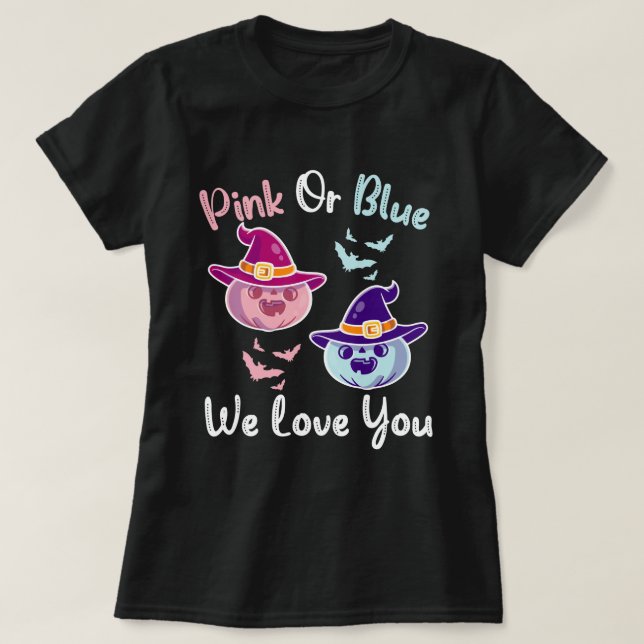 Camiseta Género Revelar Caída Tema Halloween - Calabaza  (Diseño del anverso)