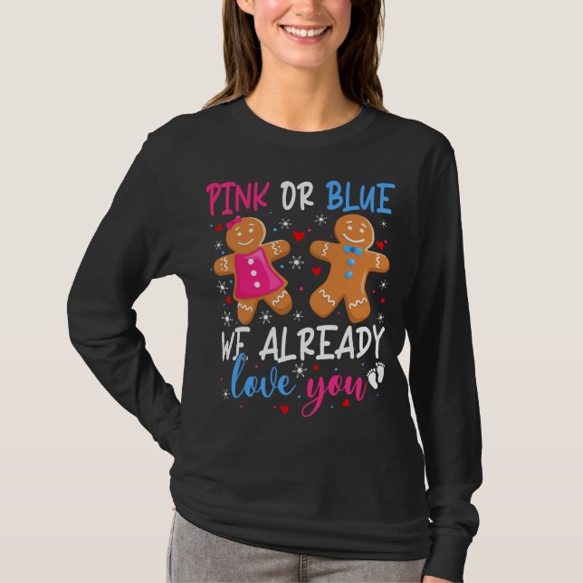Camiseta Género Revelar Cute Gingerbread Divertido Rosa O A (Anverso)