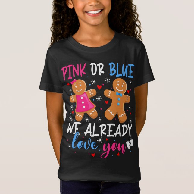 Camiseta Género Revelar Cute Gingerbread Divertido Rosa O A (Anverso)