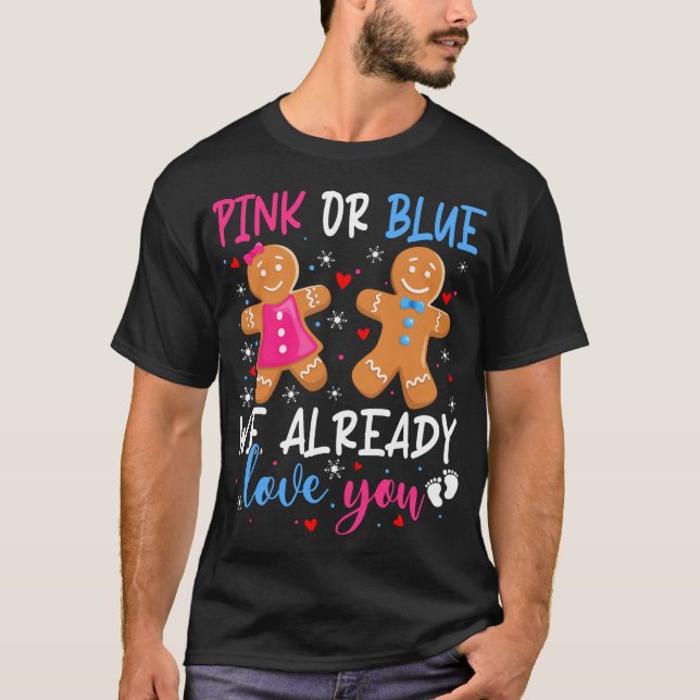 Camiseta Género Revelar Cute Gingerbread Divertido Rosa O A (Anverso)