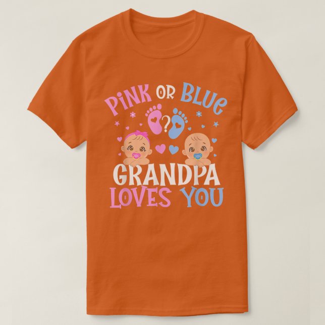 Camiseta Género rosa o azul revelan que el abuelo te ama (Diseño del anverso)