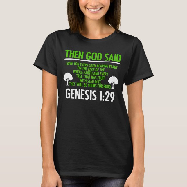 Camiseta Genesis 129 Plant Based Diet Vegan Vegetarian Bibl (Anverso)
