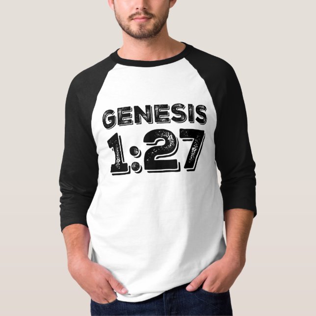 Camiseta Génesis 1:27 Raglan De Béisbol De La Biblia Con Pr (Anverso)
