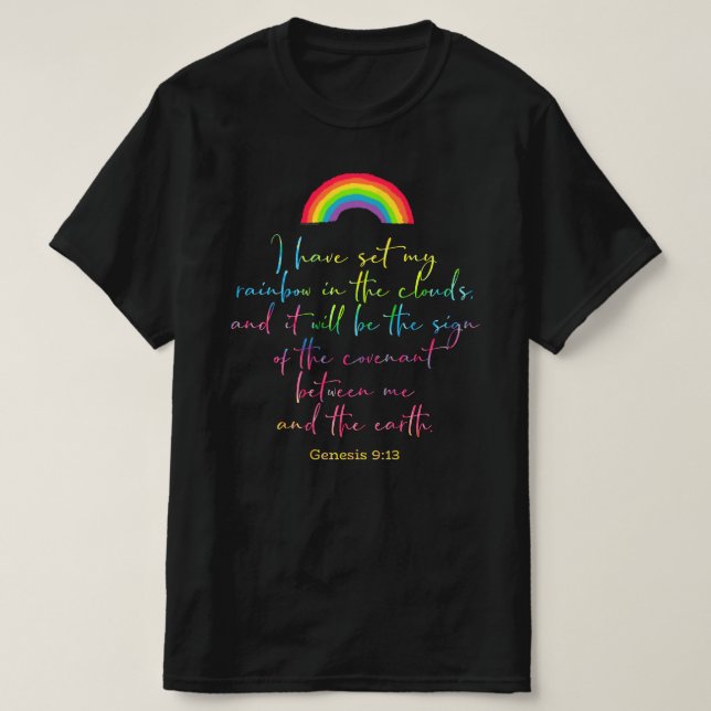 Camiseta Génesis del arcoiris de Dios 9 versos de la Biblia (Diseño del anverso)