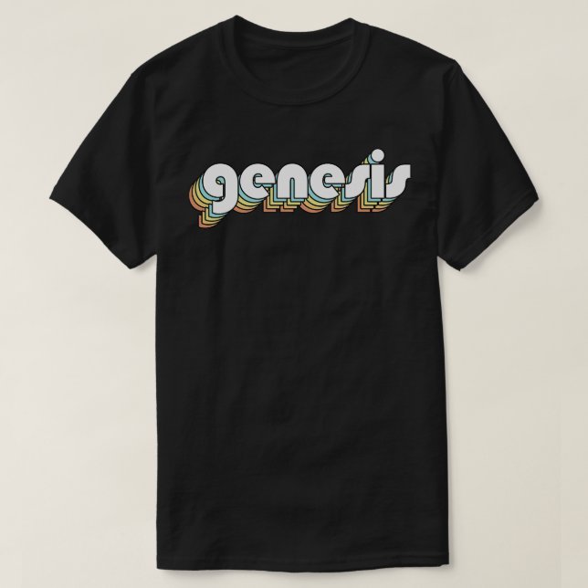 Camiseta Génesis Retro Estilo de tipografía arcoiris oscuro (Diseño del anverso)