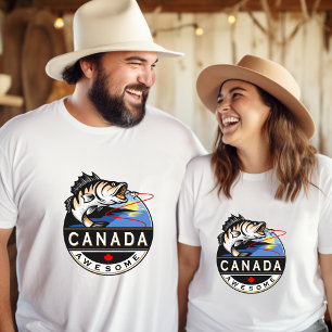 Camiseta Genial Canadá Impresionante Aire Libre Pesca Crest