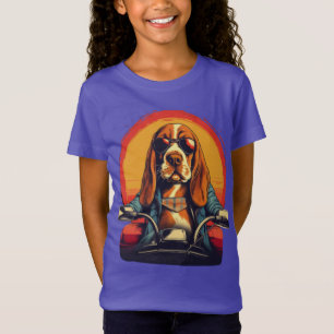 Camiseta Genial perro biker de raza basset en el atardecer