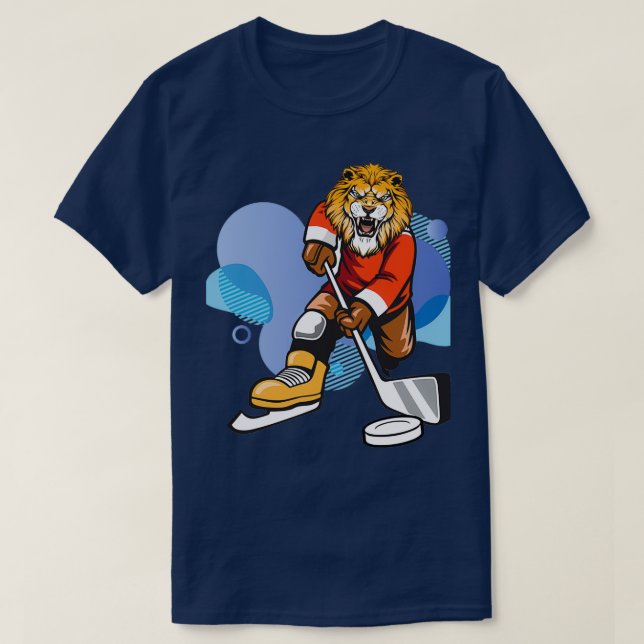 Camiseta genial y gracioso león de hockey (Diseño del anverso)