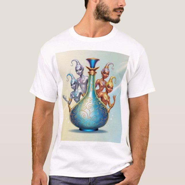 Camiseta Genio desatado: magia desde la botella (Anverso)