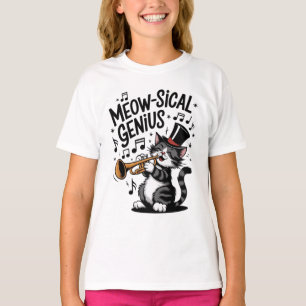 Camiseta Genio musicalmente lindo gato jugando a trompeta g