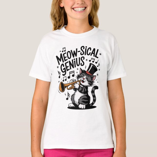 Camiseta Genio musicalmente lindo gato jugando a trompeta g (Anverso)