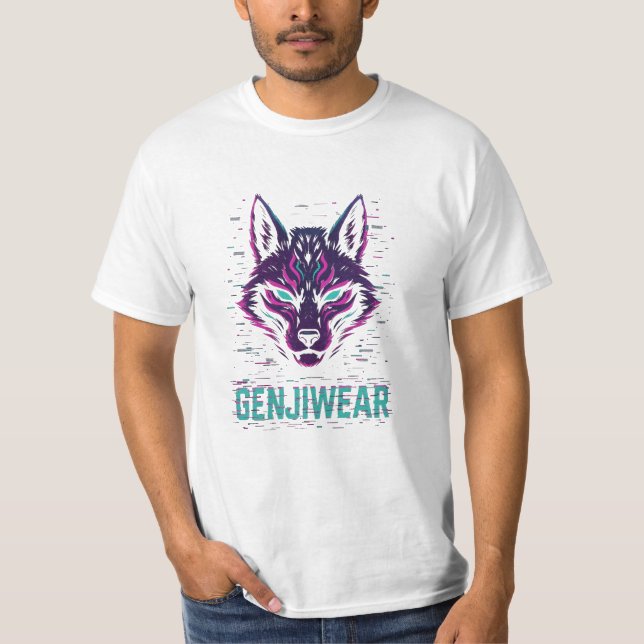 Camiseta Genjiwear Cyber Kitsune – Neon Fox Spirit Glitch T (Anverso)