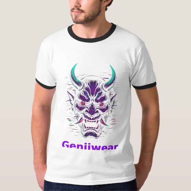 Camiseta Genjiwear Cyber Oni Mask Tee – Futuristic Asian De (Anverso)